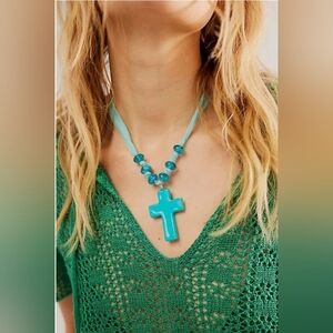Free People, Ivy Pendant Choker, Violet/Cross - NWOT